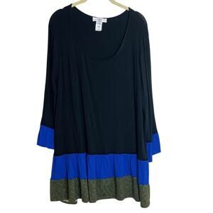 Moa Moa Womens Knit Tunic Size 1X Black Blue Green Animal Print Color Block